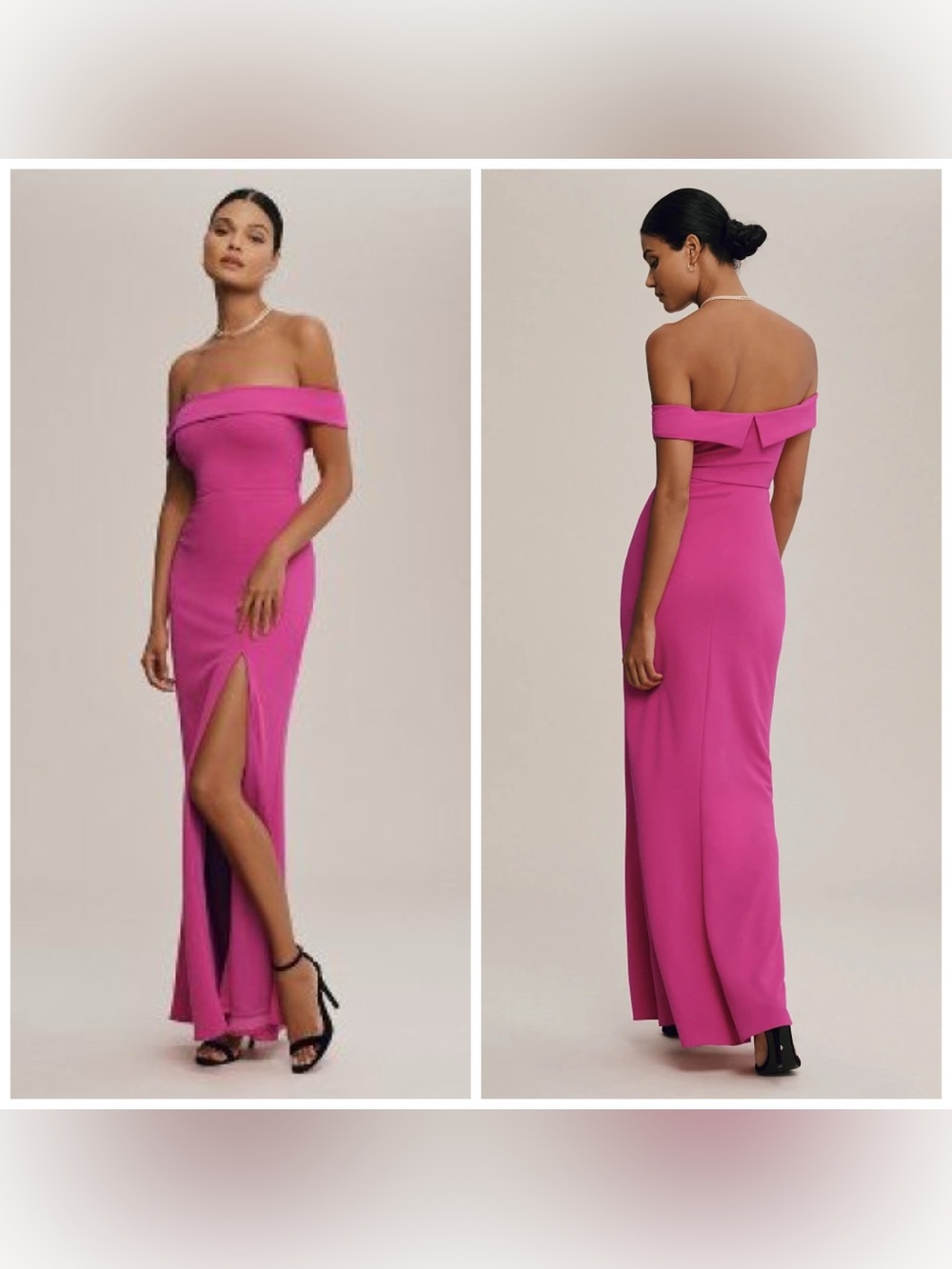 BHLDN Daniella Off-The-Shoulder Stretch‎ Crepe Maxi Gown Medium Pink Fuchsia